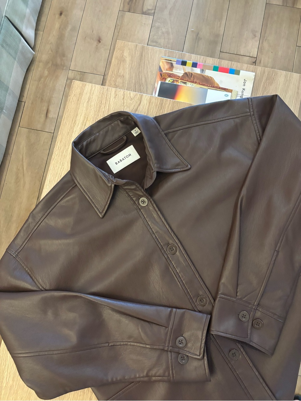 Babaton Brown Faux-Leather Button-Front Jacket